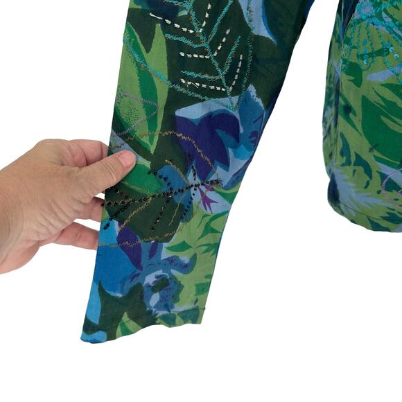 NWT Vintage Tantrums Blue Floral Beaded Twill Jacket Sz M - Picture 3 of 8